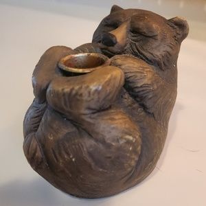 Vintage Artisan Cute Grizzly Bear Candlestick Candle Holder Rustic Cabin Decor